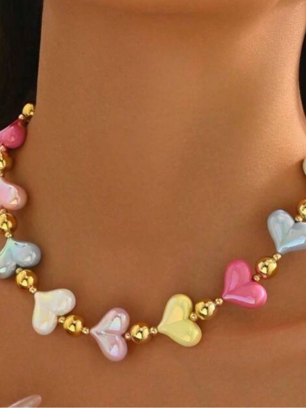 Free People Multicolor Pastel Heart Bead Necklace